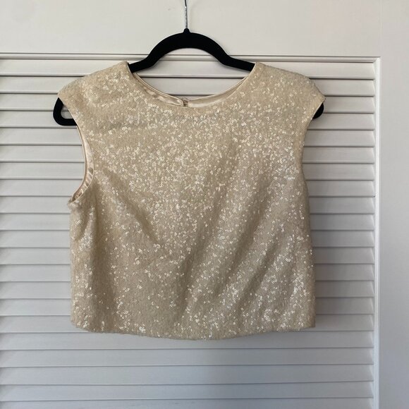 Jenny Yoo Kaity Sequin Crop Top, Cream, Size S - Picture 1 of 7